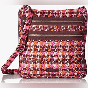 Vera Bradley pink brown tweed print crossbody bag quilted cloth handbag